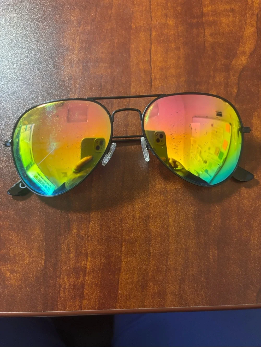 KALIYADI Polarized Aviator Sunglasses Rainbow Mirror Lenses Black Frame UV400